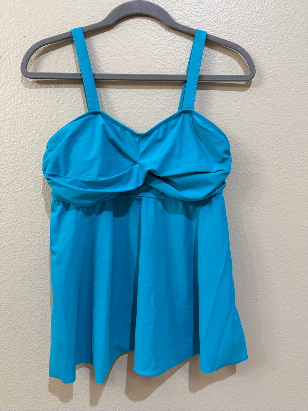 Summer Mae Tankini Swim Top L Turquoise Blue Babydoll Twist Front Swimsuit